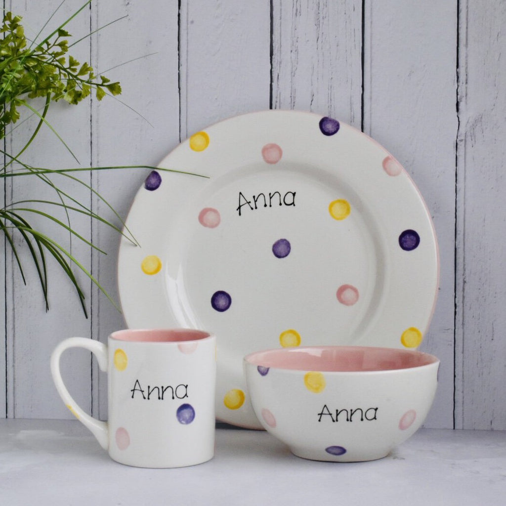 Personalised Spotty Dotty Dinner Set