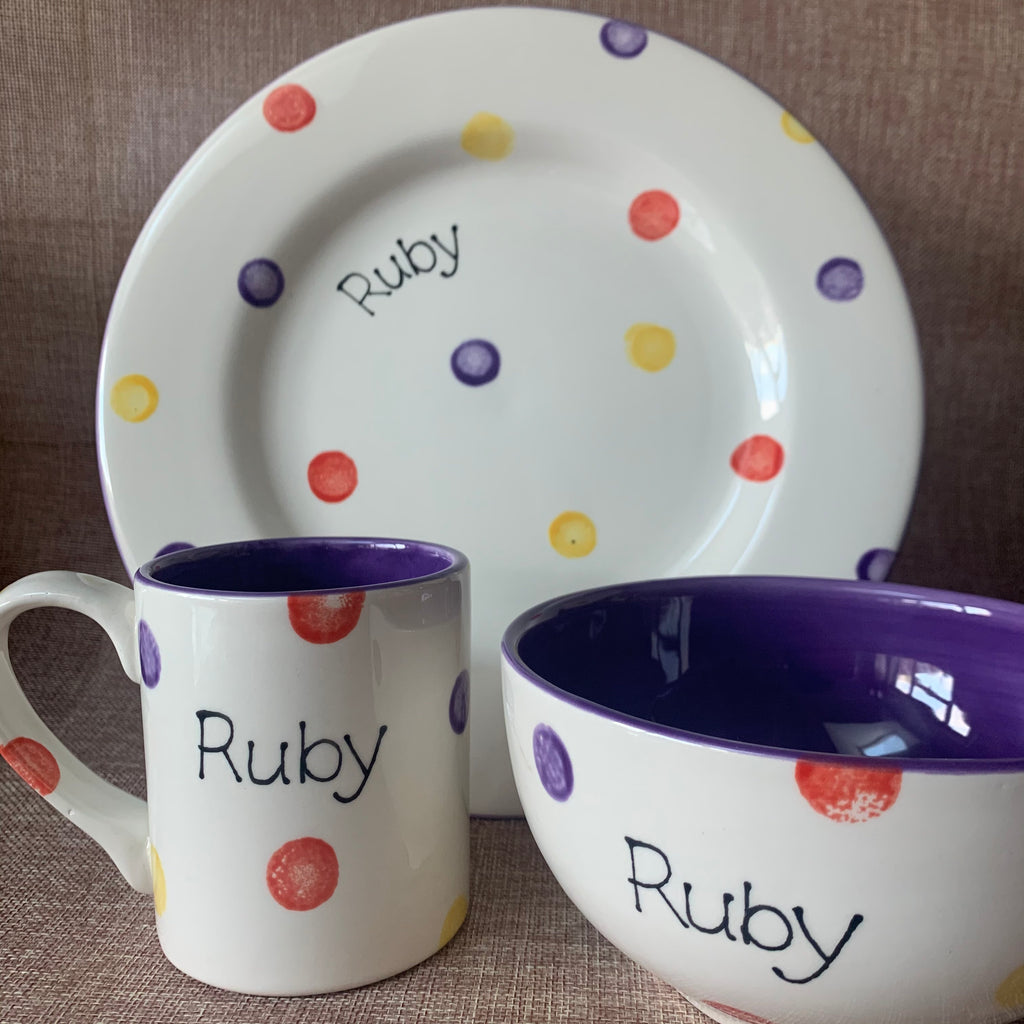 Personalised Spotty Dotty Breakfast Set